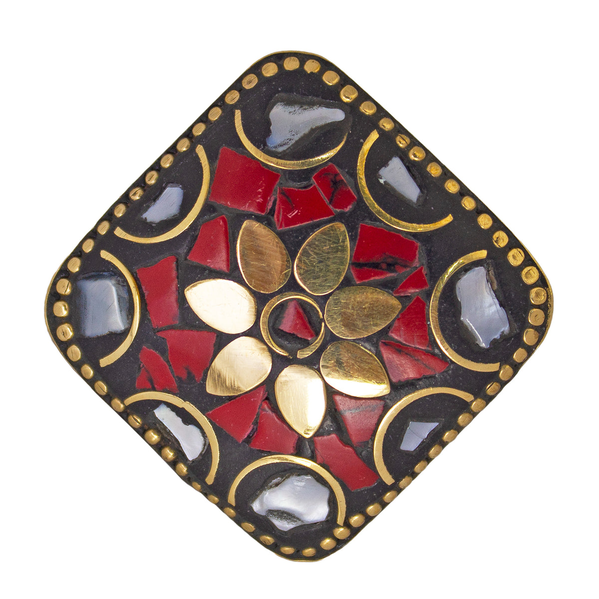 Abhinn Handmade Tibetan Gold Plated Trendy Red Square Adjustable Ring For Women