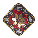 Abhinn Handmade Tibetan Gold Plated Trendy Red Square Adjustable Ring For Women