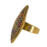 Abhinn Handmade Tibetan Gold Plated Multi Color Square Adjustable Ring For Women