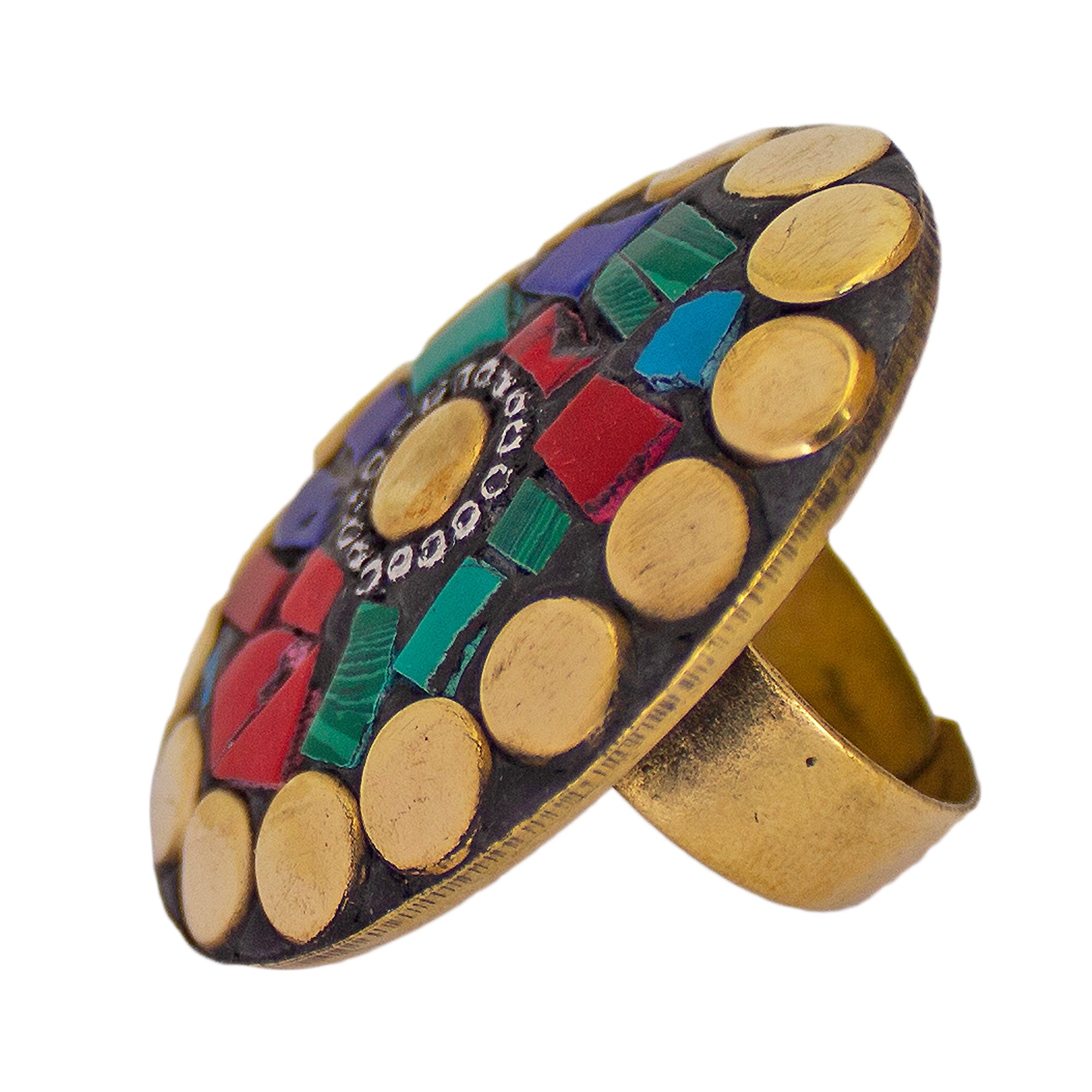 AbhinnHandmade Tibetan Gold Plated Multi Color Oval Adjustable Ring For Women