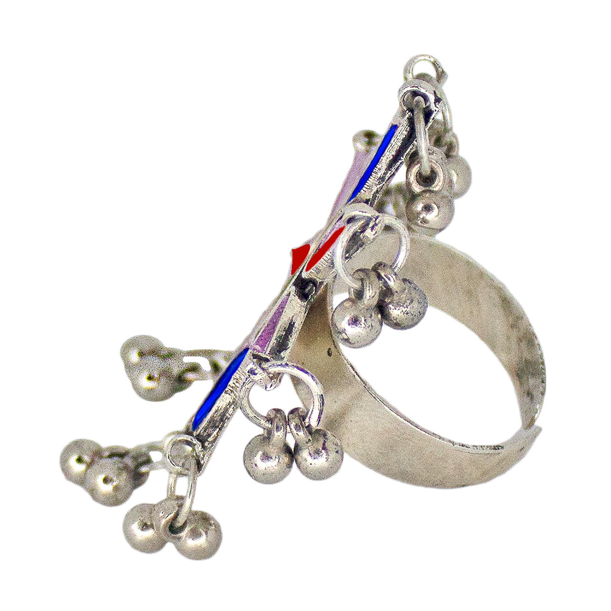 Abhinn Antique Silver Oxidised Floral Multi Color Glass Premium Rings For Women