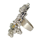Abhinn Designer Silver Oxidised Floral Yellow-Red Color Glass Premium Rings For Women