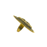 Abhinn Golden Oxidised Floral Design Large Ring For Women
