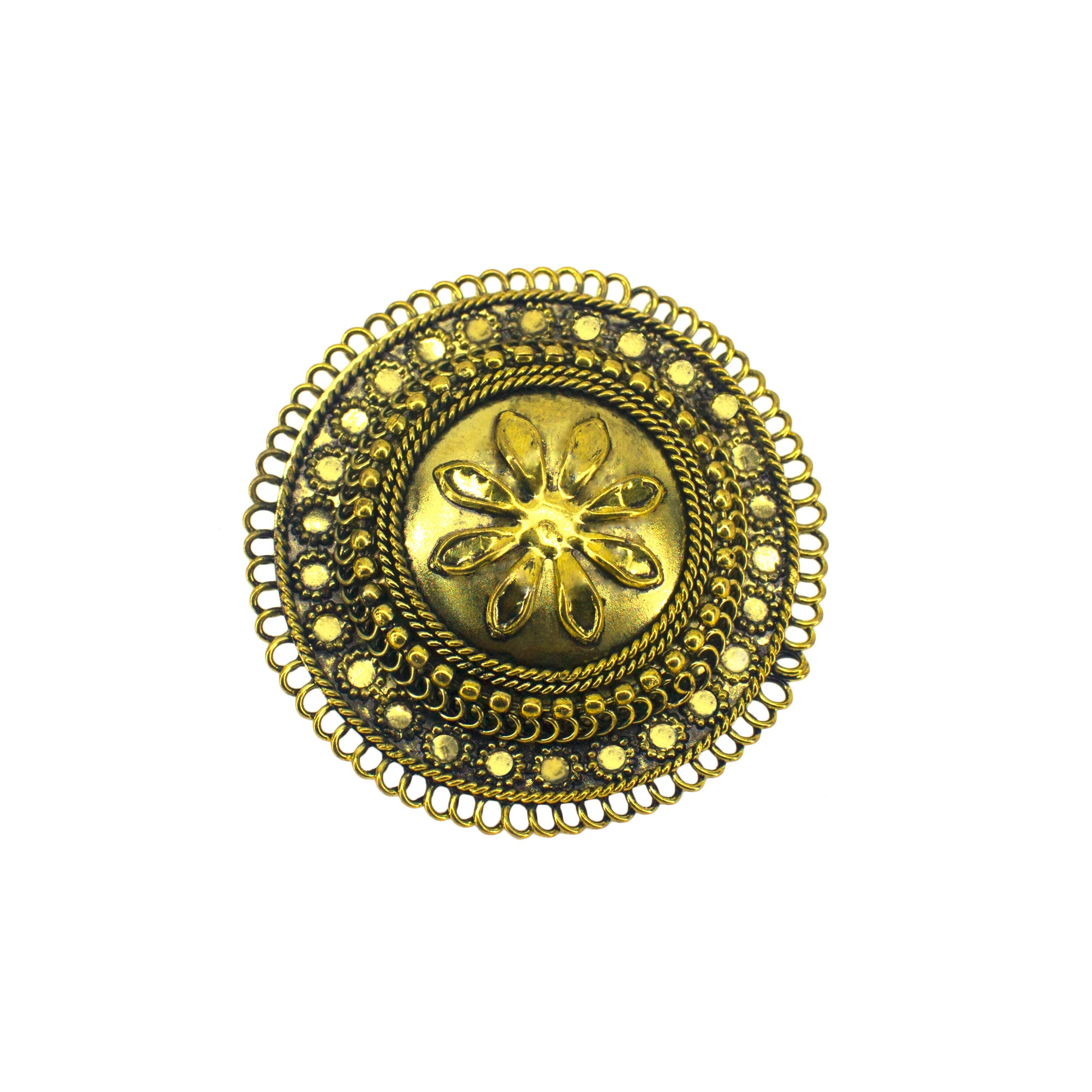 Abhinn Golden Oxidised Floral Design Large Ring For Women