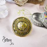 Abhinn Golden Oxidised Floral Design Large Ring For Women