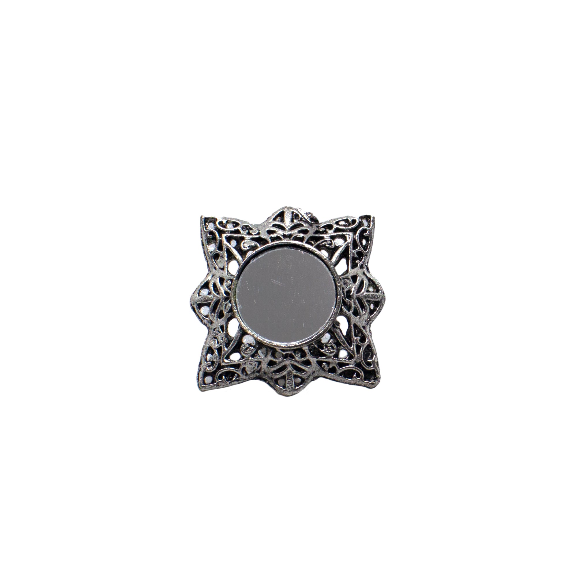Abhinn Silver Oxidised Unique Temple Design Ring With Mirror For Women