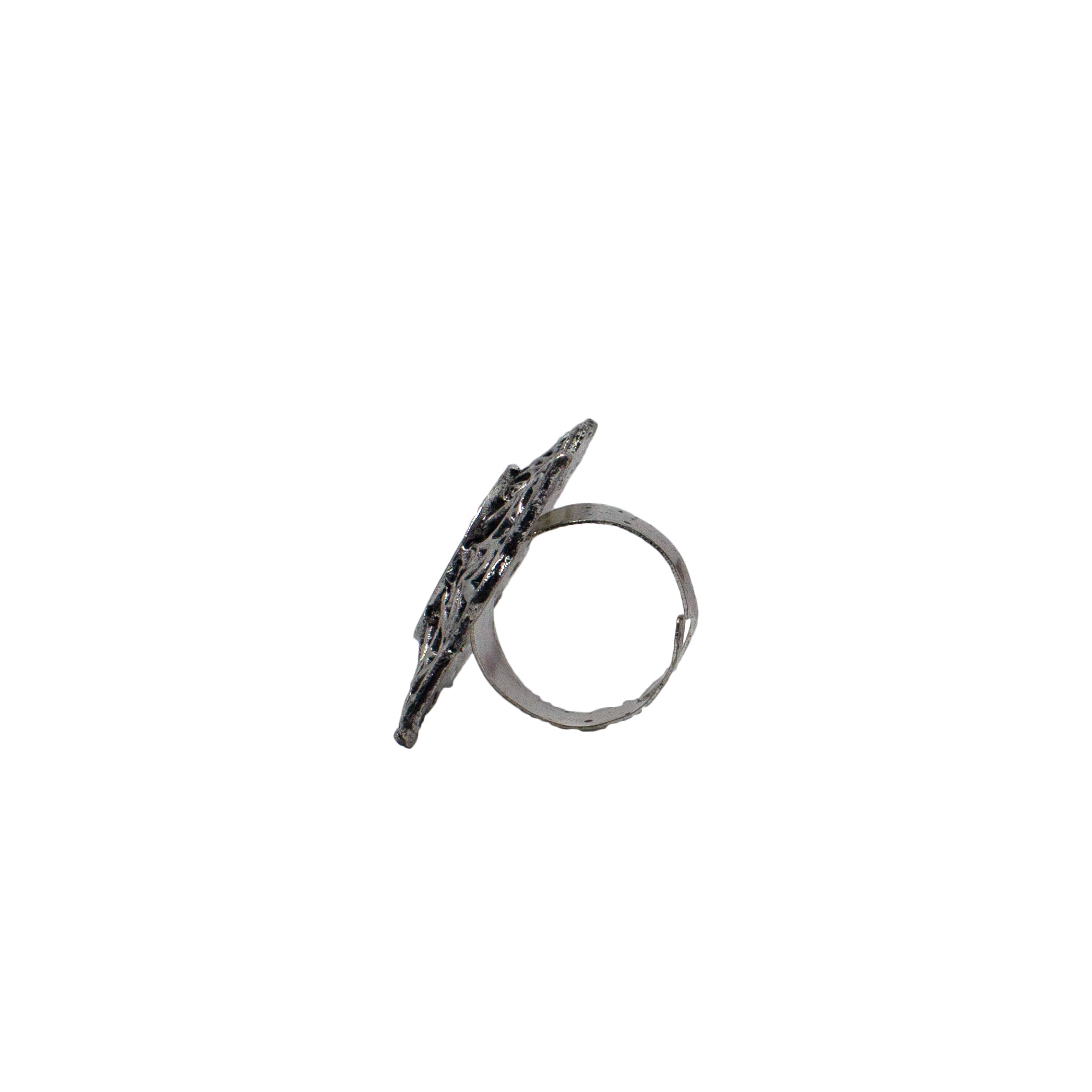 Abhinn Silver Oxidised Unique Temple Design Ring With Mirror For Women