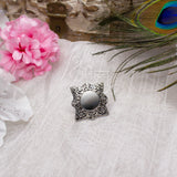 Abhinn Silver Oxidised Unique Temple Design Ring With Mirror For Women