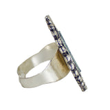 Abhinn Designer Silver Oxidised Temple Design Mirror Ring For Women