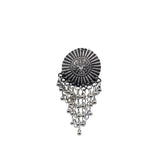 Abhinn Silver Oxidised Tribal Design  Ring With Hanging Silver Beads For Women