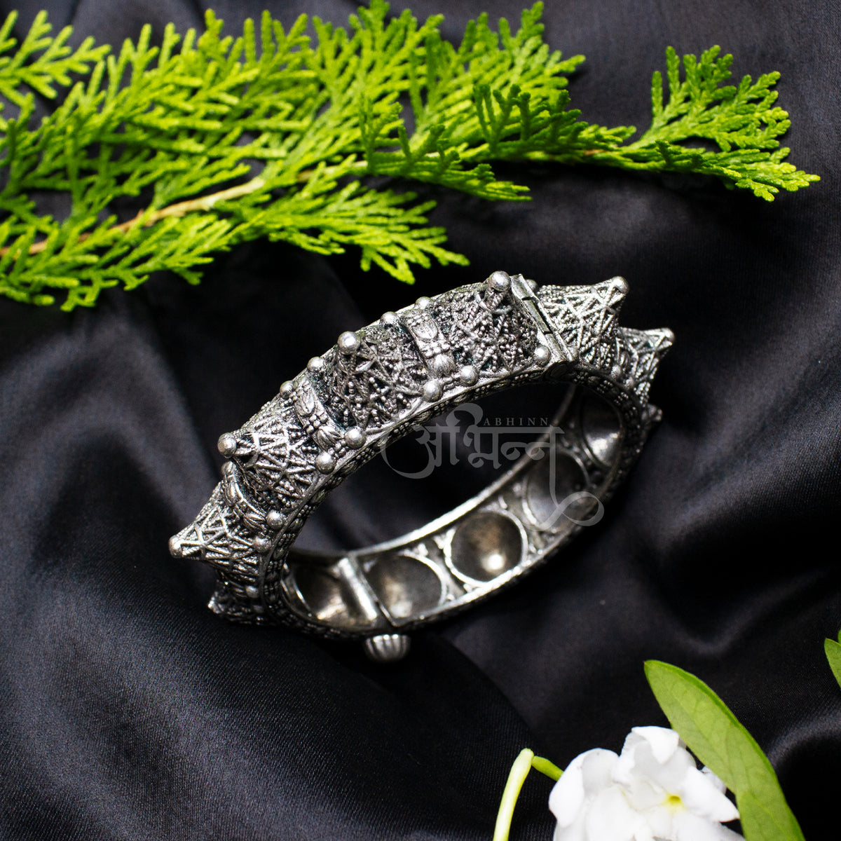 Abhinn Traditional Silver Replica Temple Design Bracelets for Women