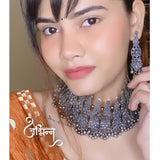 Abhinn Silver Oxidised Trendy Floral Design Necklace Set For Women