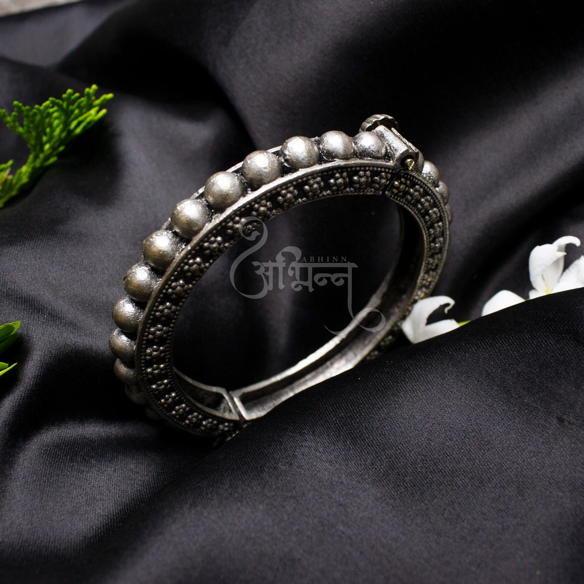 Abhinn Silver Replica Rajasthani Bracelet Studded With Silver Beads For Women