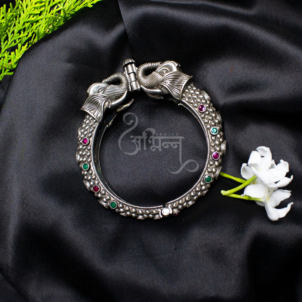 Abhinn Silver Replica Bracelet Elephant Design Multi Colour CZ Stones For Women