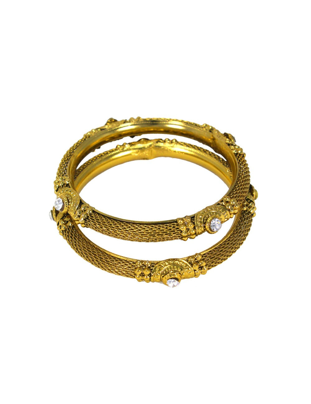 Latest Royal Golden Plated Bangles Set with Crystal Stones and Jali Design