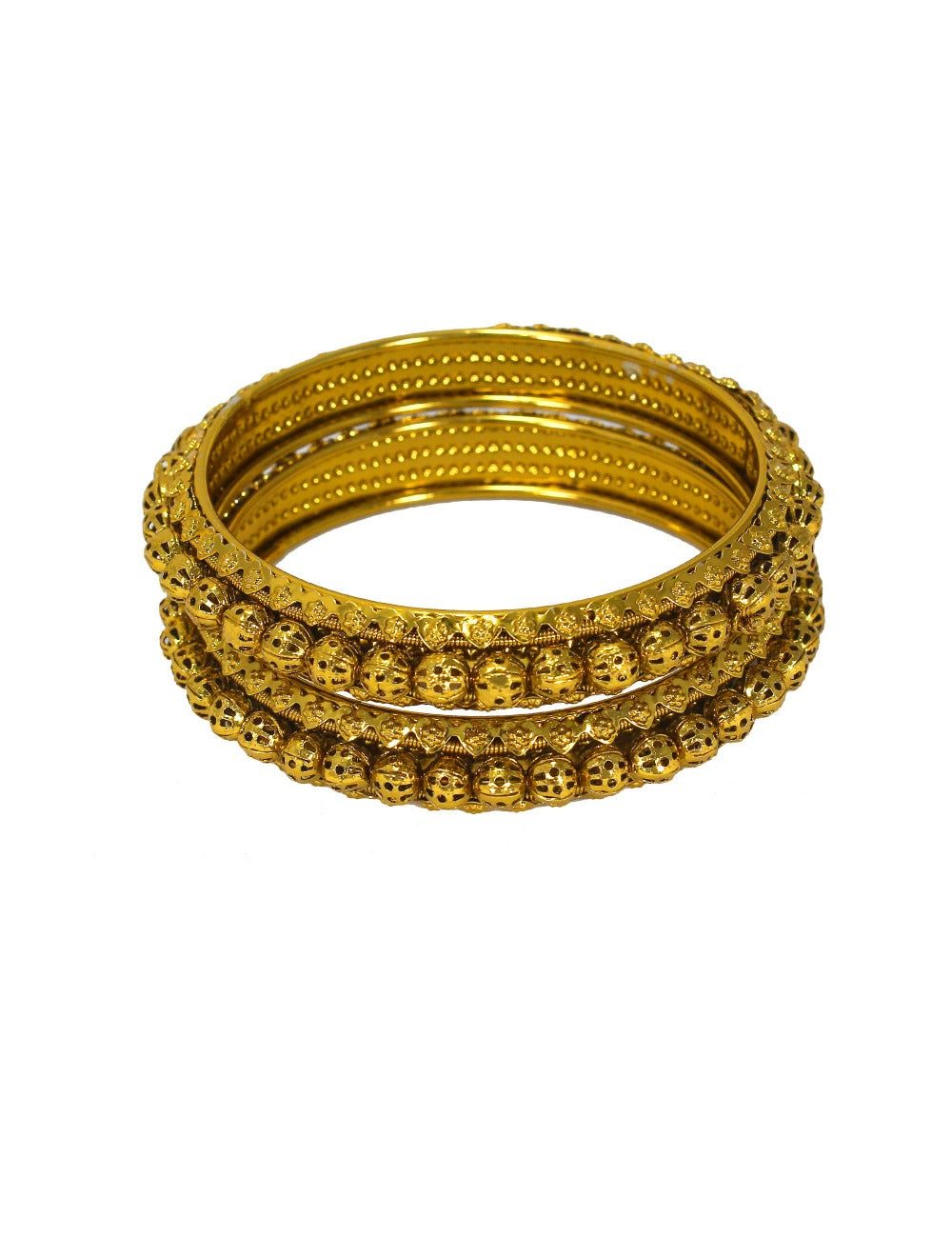 Beautiful Latest Royal Golden Plated Laddo Moti Round Bangles Set