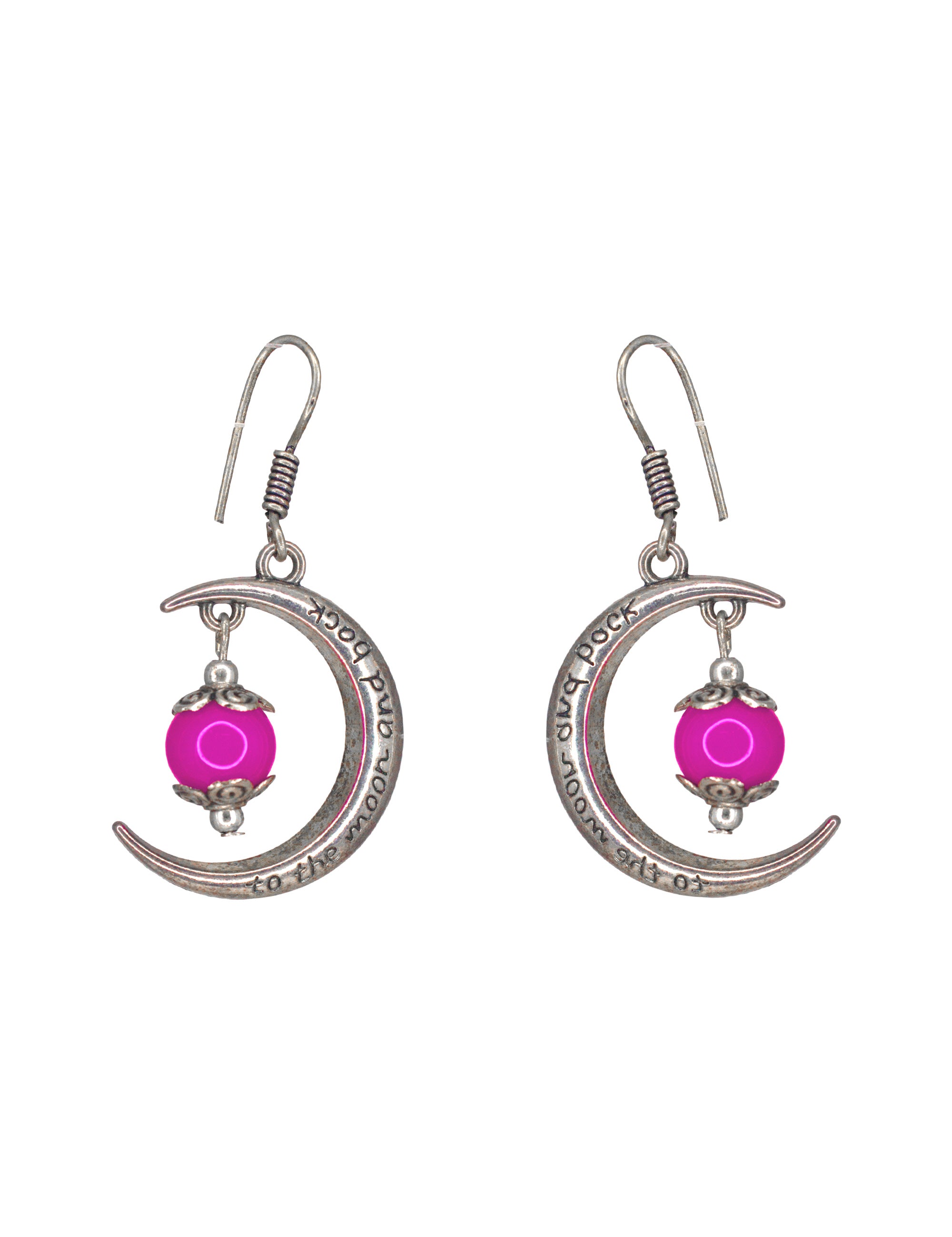 Abhinn Unique Silver Moon Shaped Pink Dangler Earrings For Women