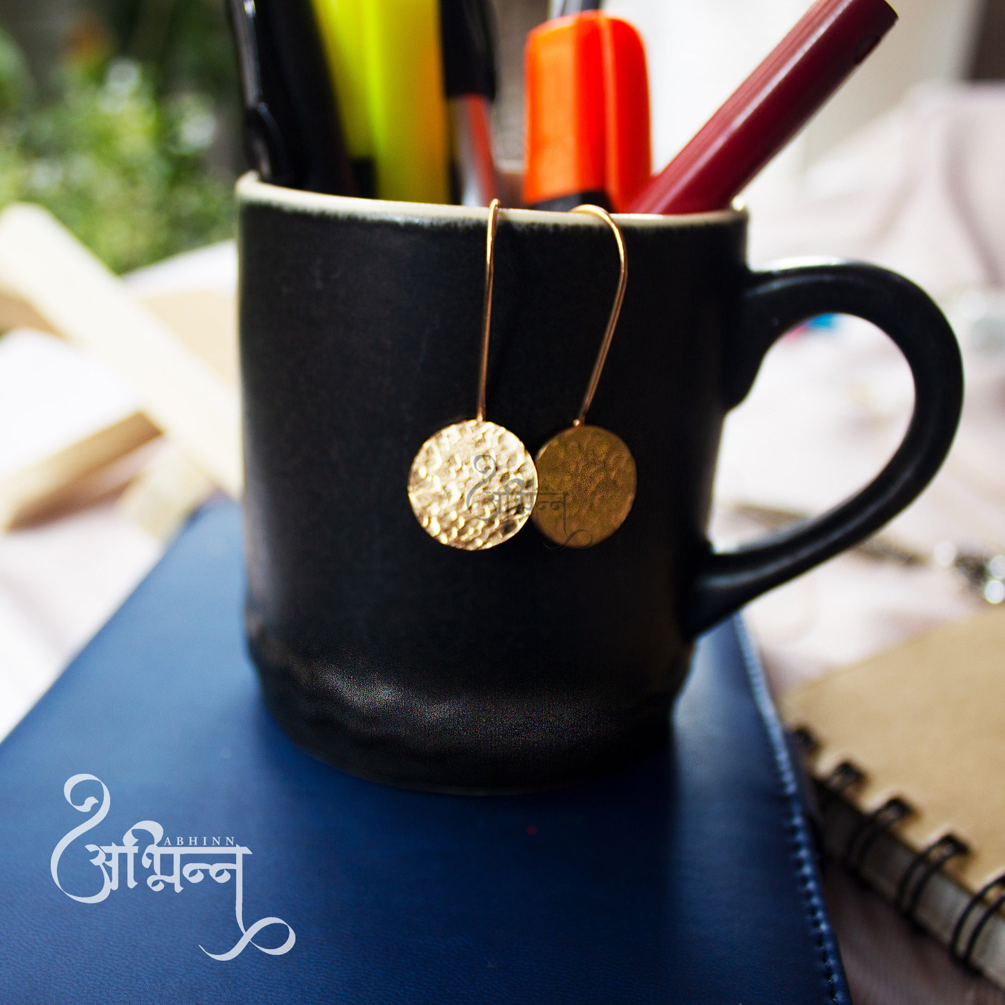 Abhinn Beautiful Hammered Rose-gold Cirlce Drop Earrings For Women