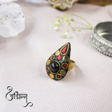 Abhinn Latest Bohemian Black Golden Ring with Boho Tibetian Stone Work