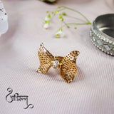 Abhinn Beautiful Designer Royal Golden Floral Bow Shaped Ring with Golden Pearls