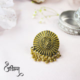 Abhinn Golden Oxidised Tribal Design With Golden Beads Ring For Women